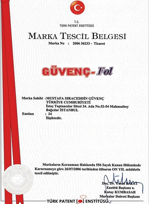 Marka Tescil Belgesi - Güvenç Fol