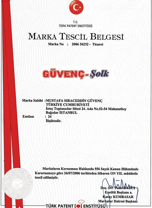 Marka Tescil Belgesi - Güvenç Şolk