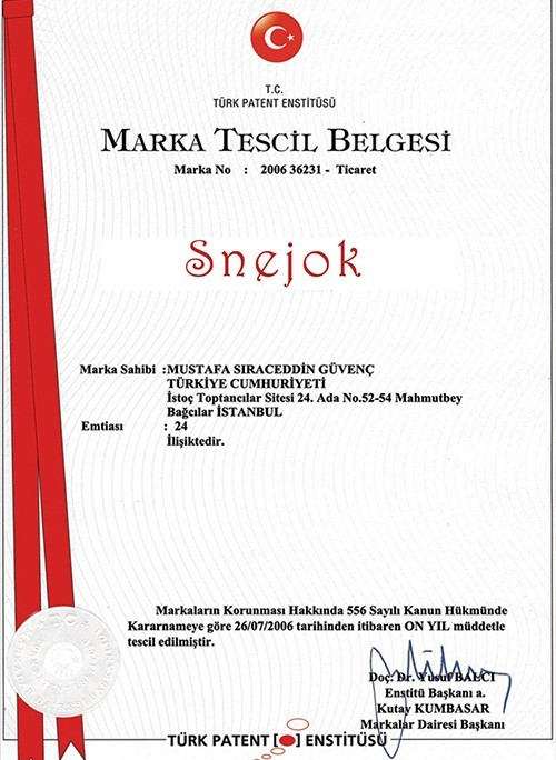 Marka Tescil Belgesi - Snejok