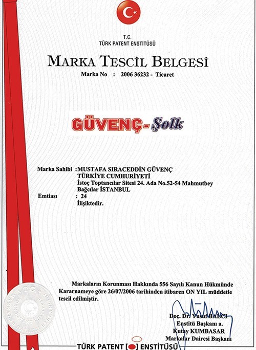 Marka Tescil Belgesi - Güvenç Şolk