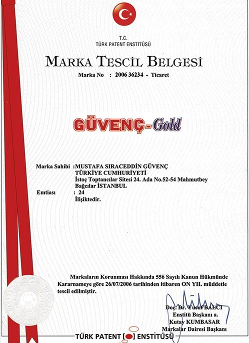 Marka Tescil Belgesi - Güvenç Gold
